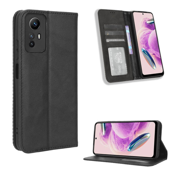 For Xiaomi Redmi Note 12S 4G Magnetic Buckle Retro Texture Leather Phone Case(Black)