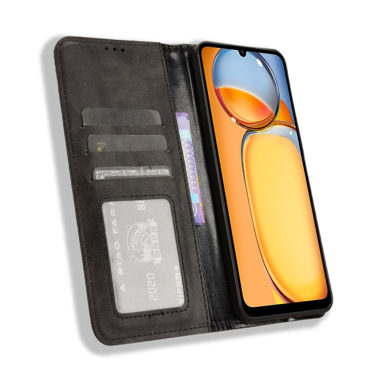 For Xiaomi Redmi 13C 4G / Poco C65 4G Magnetic Buckle Retro Texture Leather Phone Case(Black)