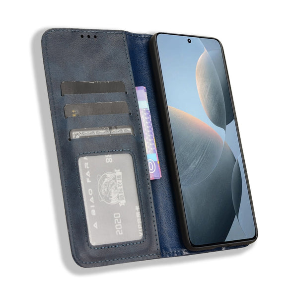 For Xiaomi Redmi K70 / K70 Pro Magnetic Buckle Retro Texture Leather Phone Case(Blue)