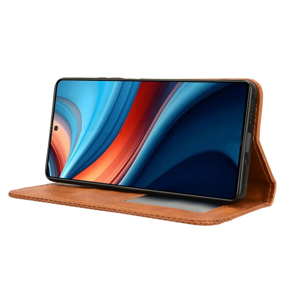 For Xiaomi Redmi Note 13R Pro 5G Magnetic Buckle Retro Texture Leather Phone Case(Brown)