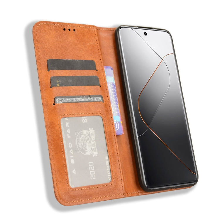 For Xiaomi 14 Pro Magnetic Buckle Retro Texture Leather Phone Case(Brown)