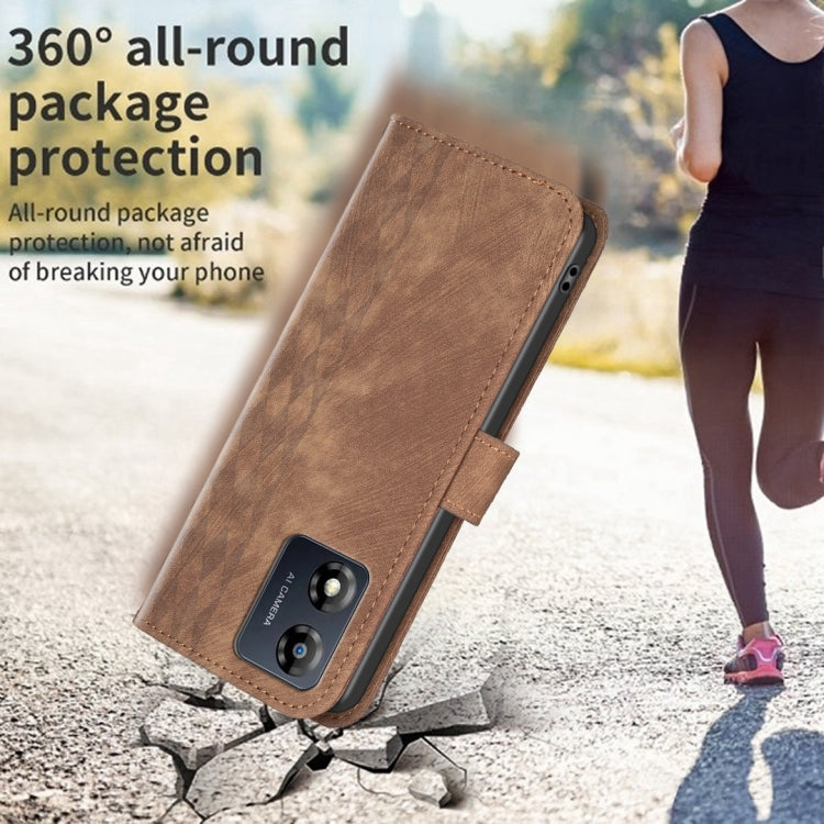 For Motorola Moto E13 4G Plaid Embossed Leather Phone Case(Brown)