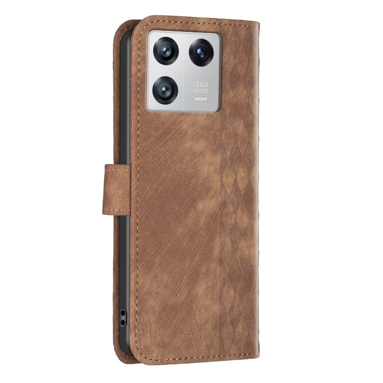 For Xiaomi 13 Plaid Embossed Leather Phone Case(Brown)