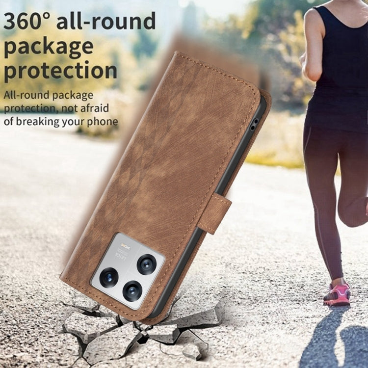 For Xiaomi 13 Plaid Embossed Leather Phone Case(Brown)