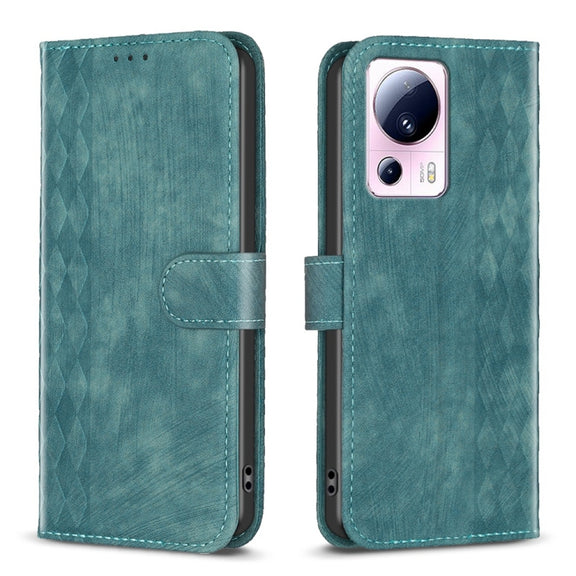 For Xiaomi 13 Lite 5G / Civi 2 Plaid Embossed Leather Phone Case(Green)