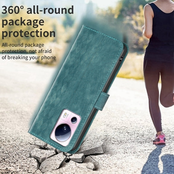 For Xiaomi 13 Lite 5G / Civi 2 Plaid Embossed Leather Phone Case(Green)