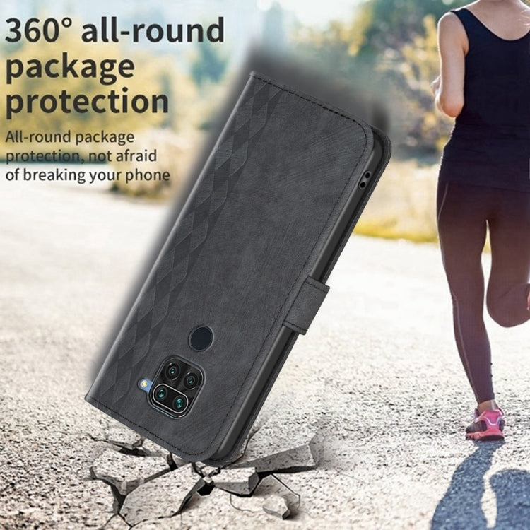 For Xiaomi Redmi Note 9 Plaid Embossed Leather Phone Case(Black)