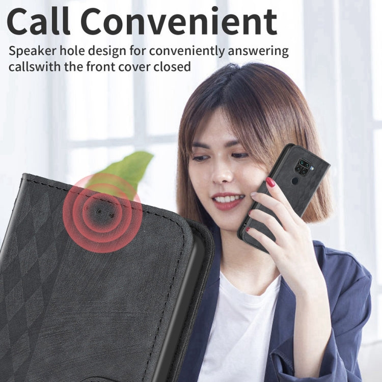 For Xiaomi Redmi Note 9 Plaid Embossed Leather Phone Case(Black)