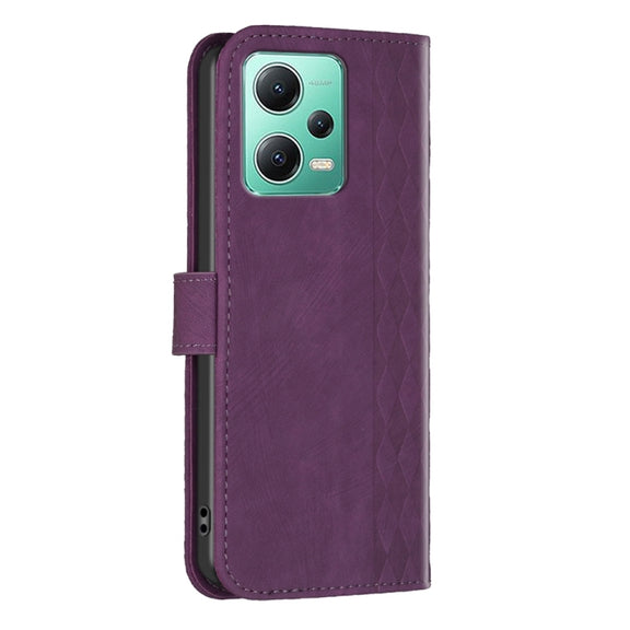 For Xiaomi Redmi Note 12 5G Global Plaid Embossed Leather Phone Case(Purple)