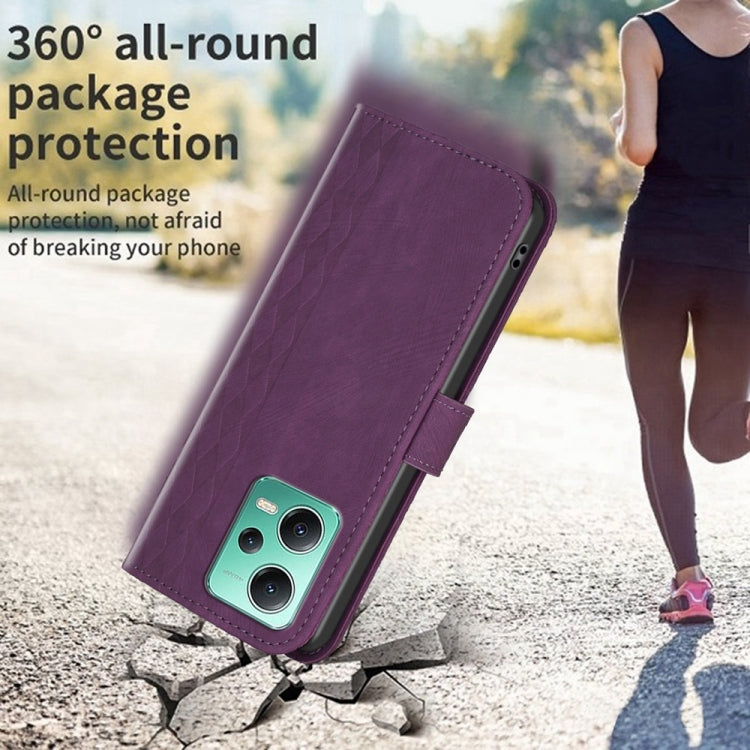 For Xiaomi Redmi Note 12 5G Global Plaid Embossed Leather Phone Case(Purple)