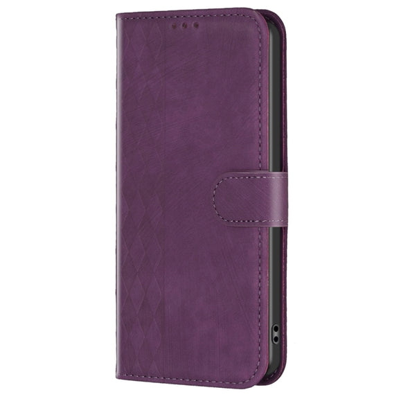 For Xiaomi Redmi Note 12 Pro Global Plaid Embossed Leather Phone Case(Purple)