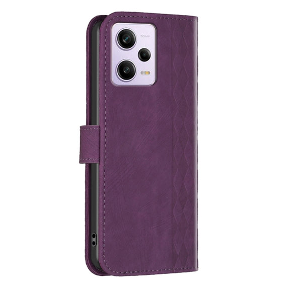 For Xiaomi Redmi Note 12 Pro Global Plaid Embossed Leather Phone Case(Purple)