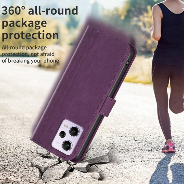 For Xiaomi Redmi Note 12 Pro Global Plaid Embossed Leather Phone Case(Purple)