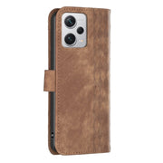 For Xiaomi Redmi Note 12 Pro+ Global Plaid Embossed Leather Phone Case(Brown)