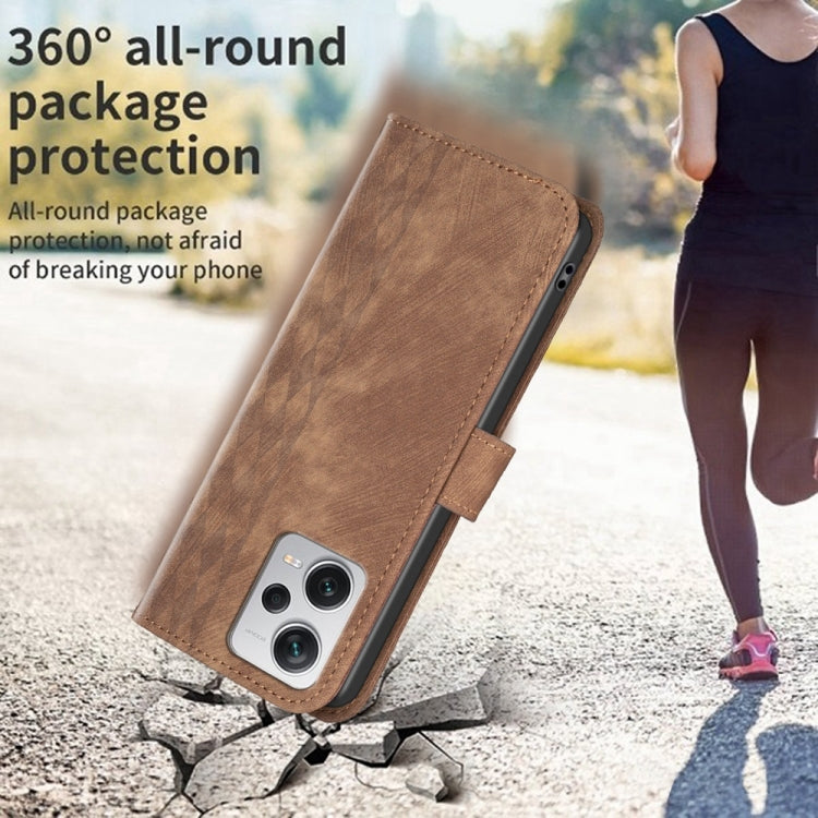 For Xiaomi Redmi Note 12 Pro+ Global Plaid Embossed Leather Phone Case(Brown)