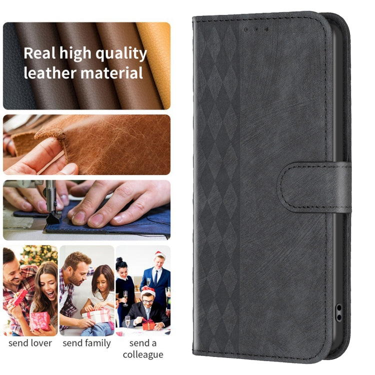For Xiaomi Redmi 13C Plaid Embossed Leather Phone Case(Black)