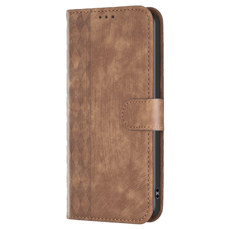 For Xiaomi Redmi Note 13 Pro 4G Global Plaid Embossed Leather Phone Case(Brown)
