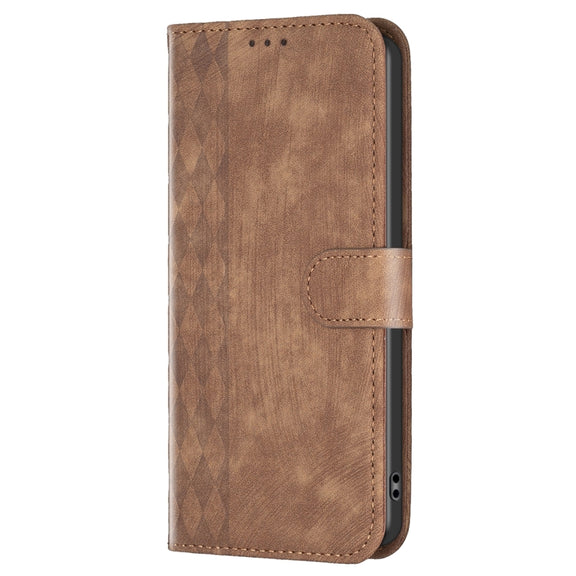 For Xiaomi Redmi Note 13 Pro 4G Global Plaid Embossed Leather Phone Case(Brown)