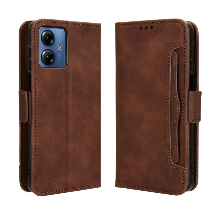 For Motorola Moto G14 4G Skin Feel Calf Texture Card Slots Leather Phone Case(Brown)