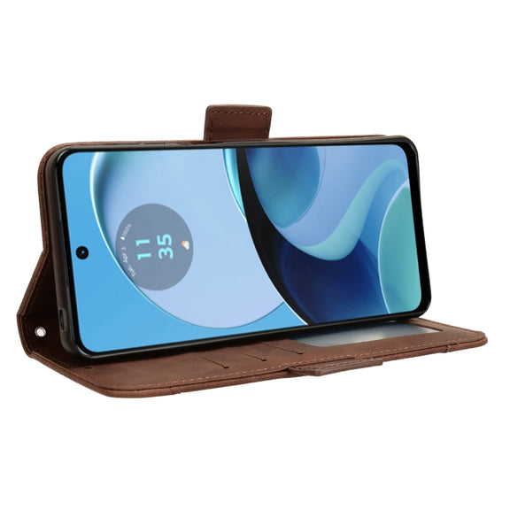 For Motorola Moto G14 4G Skin Feel Calf Texture Card Slots Leather Phone Case(Brown)