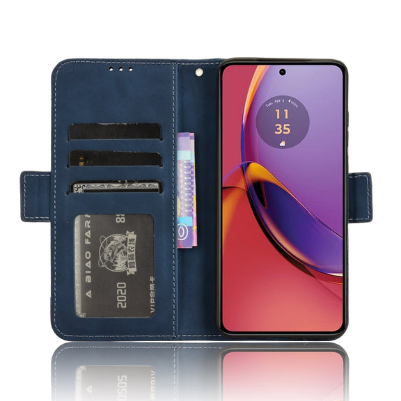 For Motorola Moto G84 5G Skin Feel Calf Texture Card Slots Leather Phone Case(Blue)