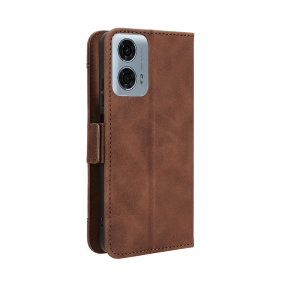 For Motorola Moto G34 5G Skin Feel Calf Texture Card Slots Leather Phone Case(Brown)
