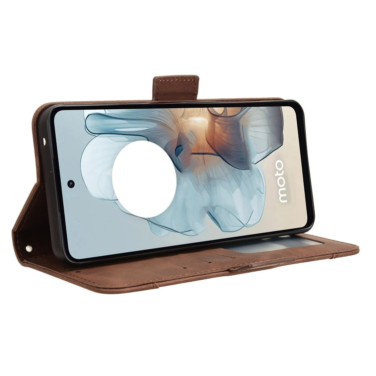 For Motorola Moto G34 5G Skin Feel Calf Texture Card Slots Leather Phone Case(Brown)