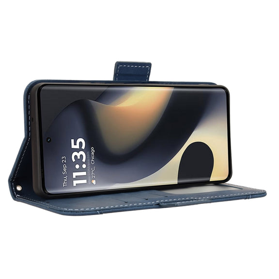 For Motorola Edge 2024 5G Skin Feel Calf Texture Card Slots Leather Phone Case(Blue)
