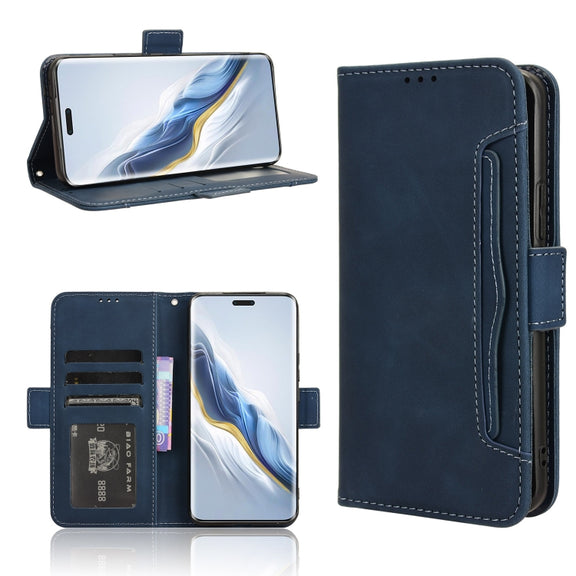 For Honor Magic6 Pro Skin Feel Calf Texture Card Slots Leather Phone Case(Blue)