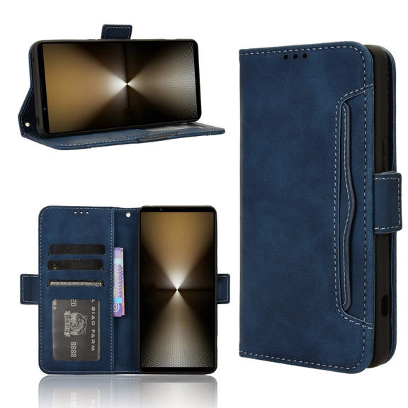 For Sony Xperia 1 VI 2024 Skin Feel Calf Texture Card Slots Leather Phone Case(Blue)
