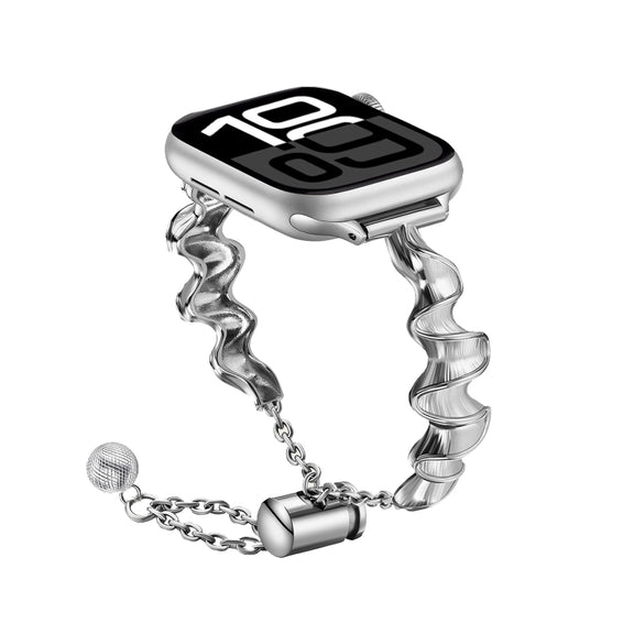 Ribbon Wave Metal Watch Band For Apple Watch Series 10 46mm(Silver)