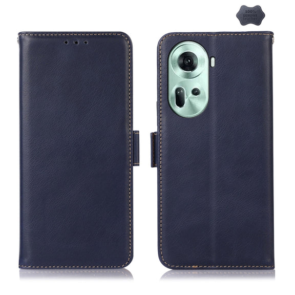 For OPPO Reno11 5G Global Crazy Horse Top Layer Cowhide Leather Phone Case(Blue)