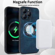 For iPhone 14 Pro Max Skin Feel Leather MagSafe Magnetic Phone Case(Blue)