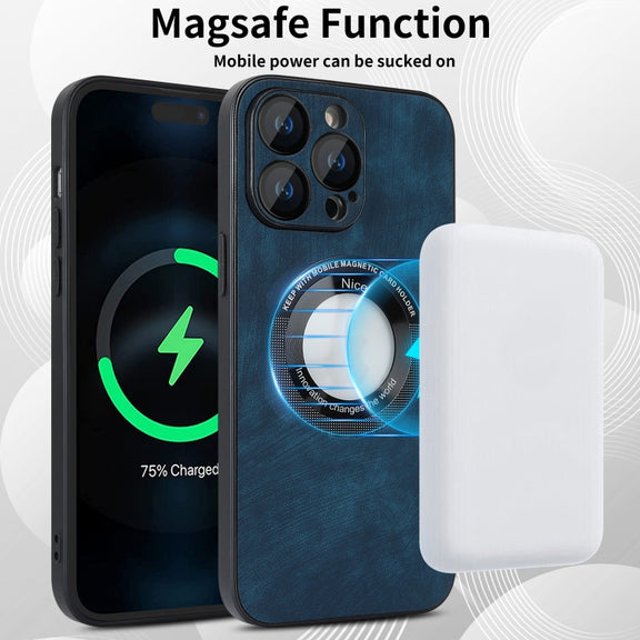 For iPhone 14 Pro Max Skin Feel Leather MagSafe Magnetic Phone Case(Blue)