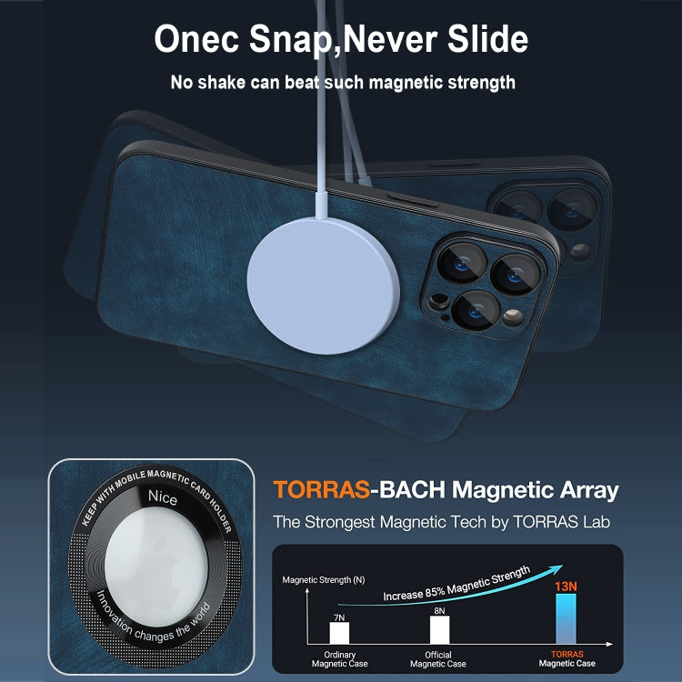For iPhone 14 Pro Max Skin Feel Leather MagSafe Magnetic Phone Case(Blue)