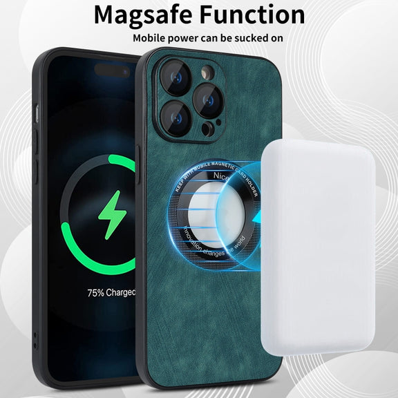 For iPhone 14 Pro Max Skin Feel Leather MagSafe Magnetic Phone Case(Green)
