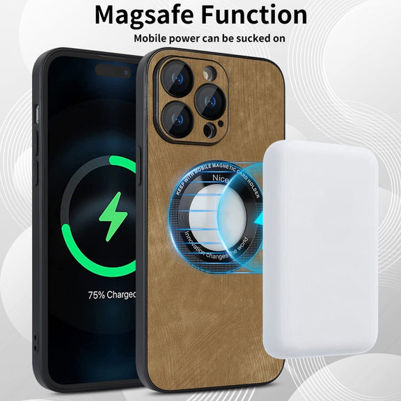 For iPhone 13 Skin Feel Leather MagSafe Magnetic Phone Case(Brown)