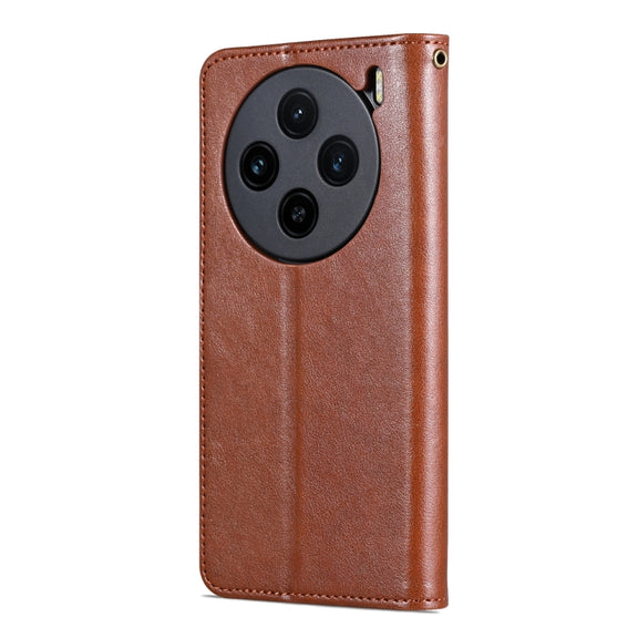 For vivo X100 5G AZNS Sheepskin Texture Flip Leather Phone Case(Brown)