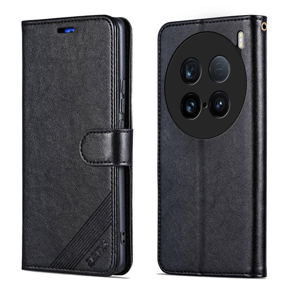 For vivo X100 Ultra AZNS Sheepskin Texture Flip Leather Phone Case(Black)
