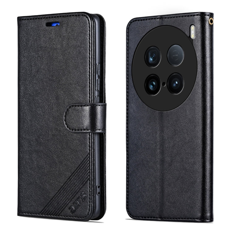 For vivo X100 Ultra AZNS Sheepskin Texture Flip Leather Phone Case(Black)
