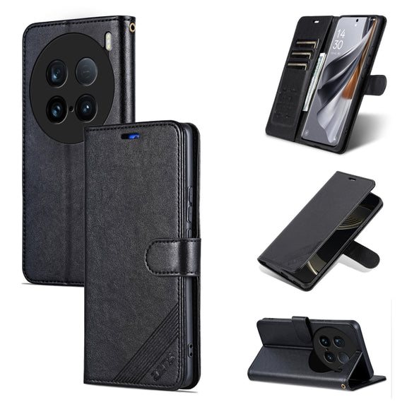 For vivo X100 Ultra AZNS Sheepskin Texture Flip Leather Phone Case(Black)