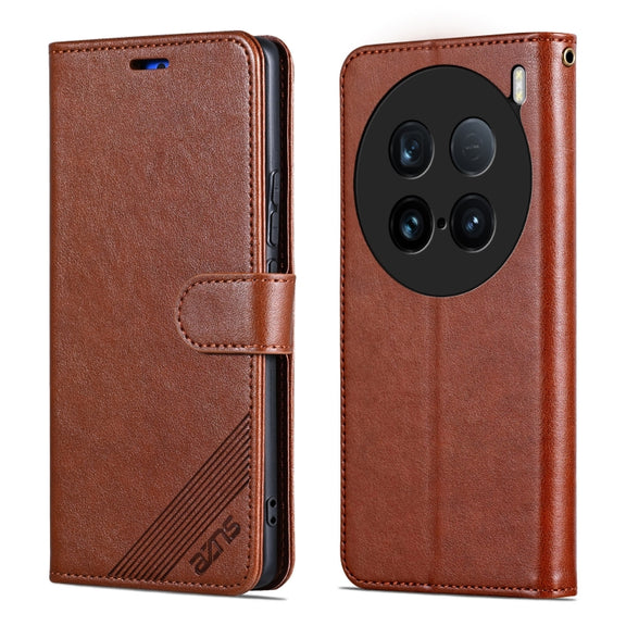 For vivo X100 Ultra AZNS Sheepskin Texture Flip Leather Phone Case(Brown)