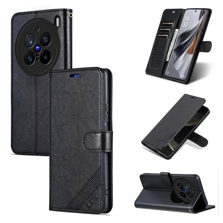 For vivo X200 Pro AZNS Sheepskin Texture Flip Leather Phone Case(Black)