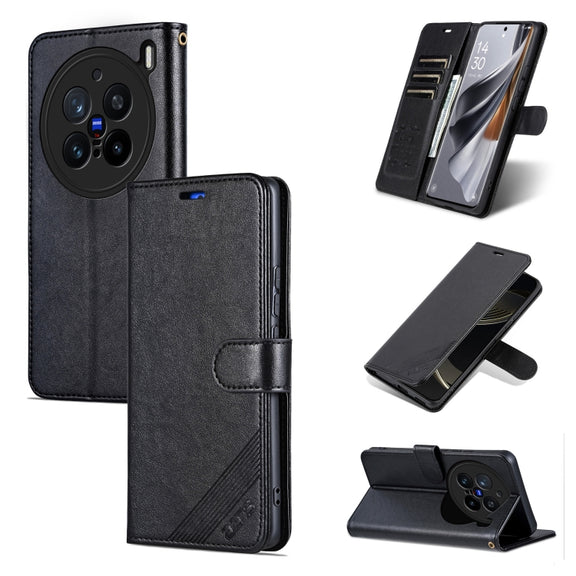 For vivo X200 Pro AZNS Sheepskin Texture Flip Leather Phone Case(Black)