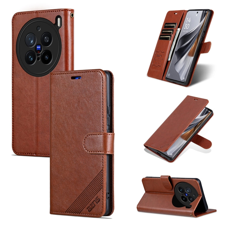 For vivo X200 Pro AZNS Sheepskin Texture Flip Leather Phone Case(Brown)