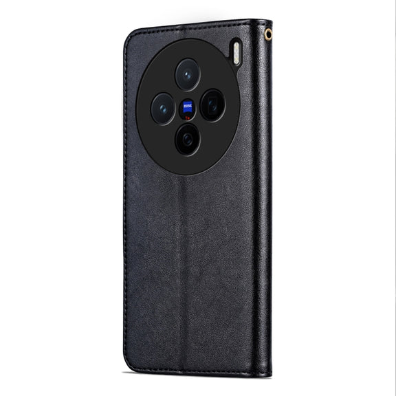 For vivo X200 AZNS Sheepskin Texture Flip Leather Phone Case(Black)