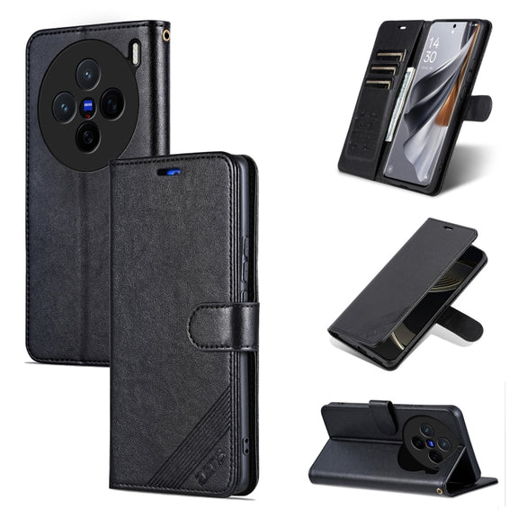 For vivo X200 AZNS Sheepskin Texture Flip Leather Phone Case(Black)