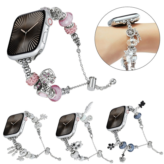 Bead Bracelet Metal Watch Band For Apple Watch 9 45mm(Gold Butterfly)