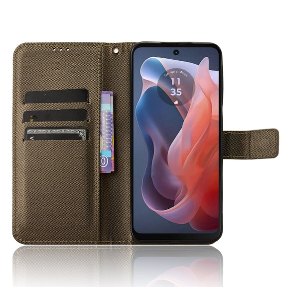 For Motorola Moto G Play 4G 2024 Diamond Texture Leather Phone Case(Brown)