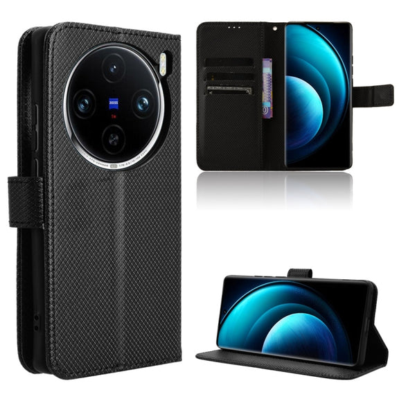 For vivo X100 5G Diamond Texture Leather Phone Case(Black)